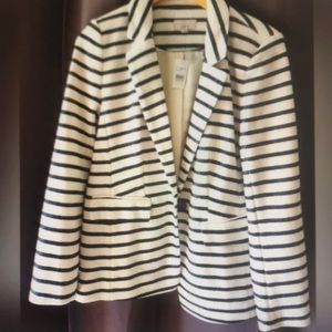 NWT LOFT white navy striped blazer